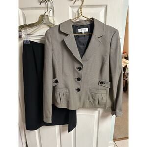 90s Suit Studio Houndstooth Button Skirt Suit Size 2xL 18 Brown Black Career Y2k